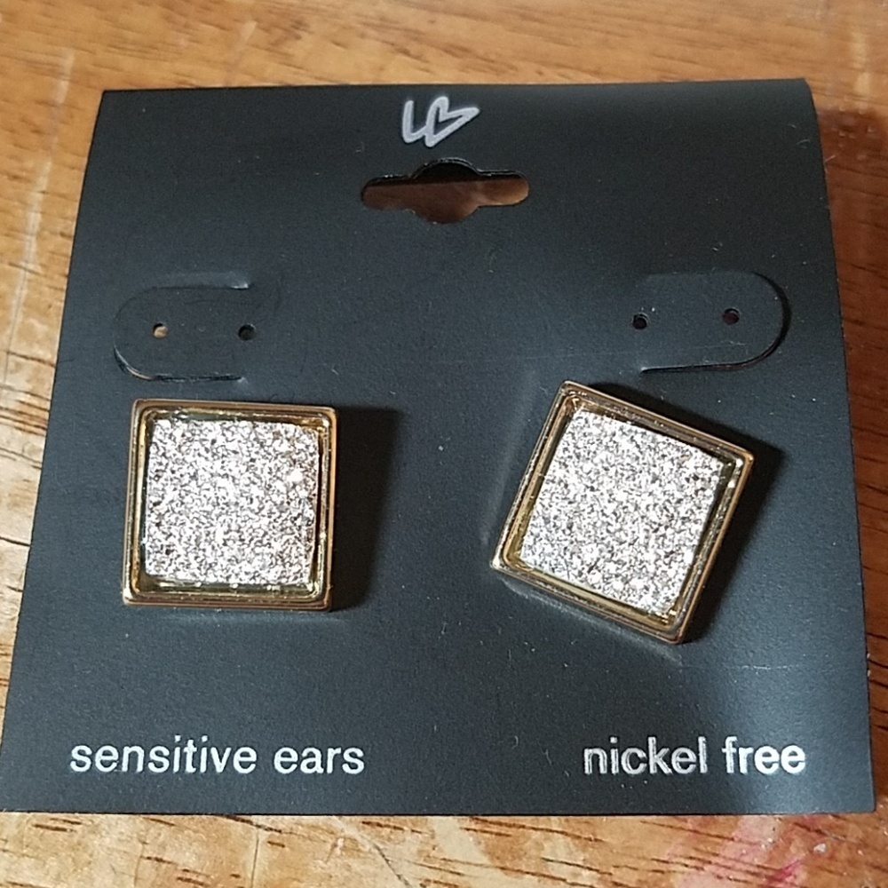 Silver Crushed Rhinestone Square Earrings
